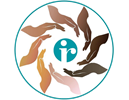 An unaltered IR teal logo surrounded by 8 hands in a circle representing different cultures. 